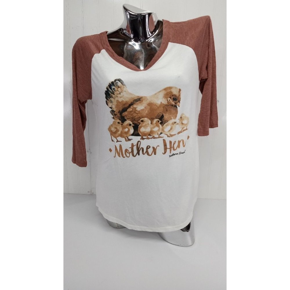 Womens SOUTHERN GRACE " Mother Hen " 3/4 Sleeve Top Shirt CUTE SZ Small